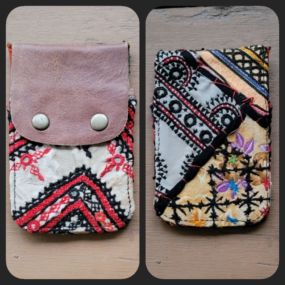 🫡🧀 Free People Boho Embroidered Repurposed vtg banjara hippie Wallet card case